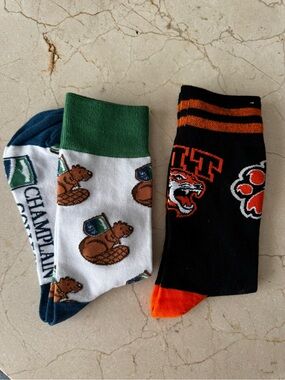 Collegiate Socks NEW 2 pack Champlain College Beaver & RIT Tiger